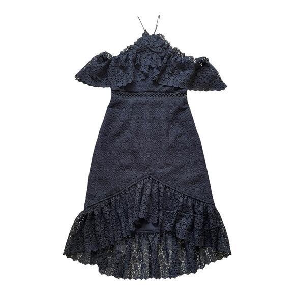AMUR NWT Black Lace Valentina Hi Low Halter Neck Dress Size 0 - Picture 1 of 6